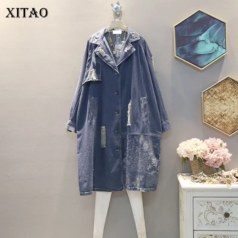 

XITAO Tide Plus Size Hole Vintage Trench Women Clothes 2020 Spring Fashion Loose Single Breasted Turn Down Collar Coat XJ4262