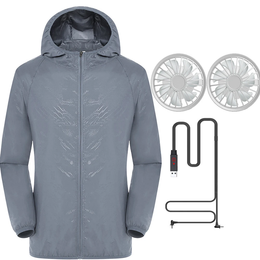 Мужская и женская летняя дышащая куртка на молнии с охлаждающим вентилятором, пальто для кондиционирования воздуха, водостойкое, USB, интеллектуальное, Походное, три передачи - Цвет: Grey