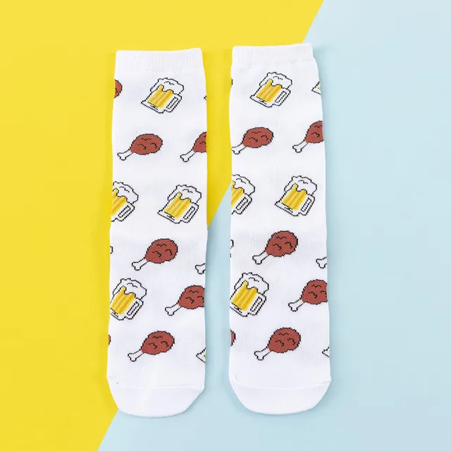 Beer Women Socks Funny Cute Cartoon Fruits Banana Avocado Lemon Egg Cookie Donuts Food Happy Japanese Harajuku skateboard Socks Beer socks