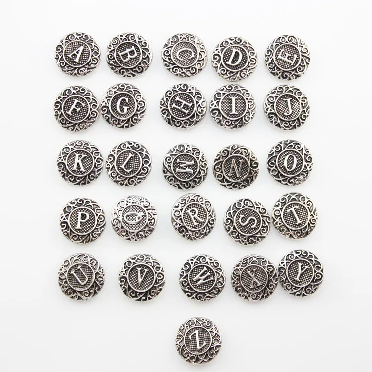 

2pcs/lot snap button jewelry metal button snap fit snaps button bracelet initial A-Z alphabet letter 18mm ZA1410A