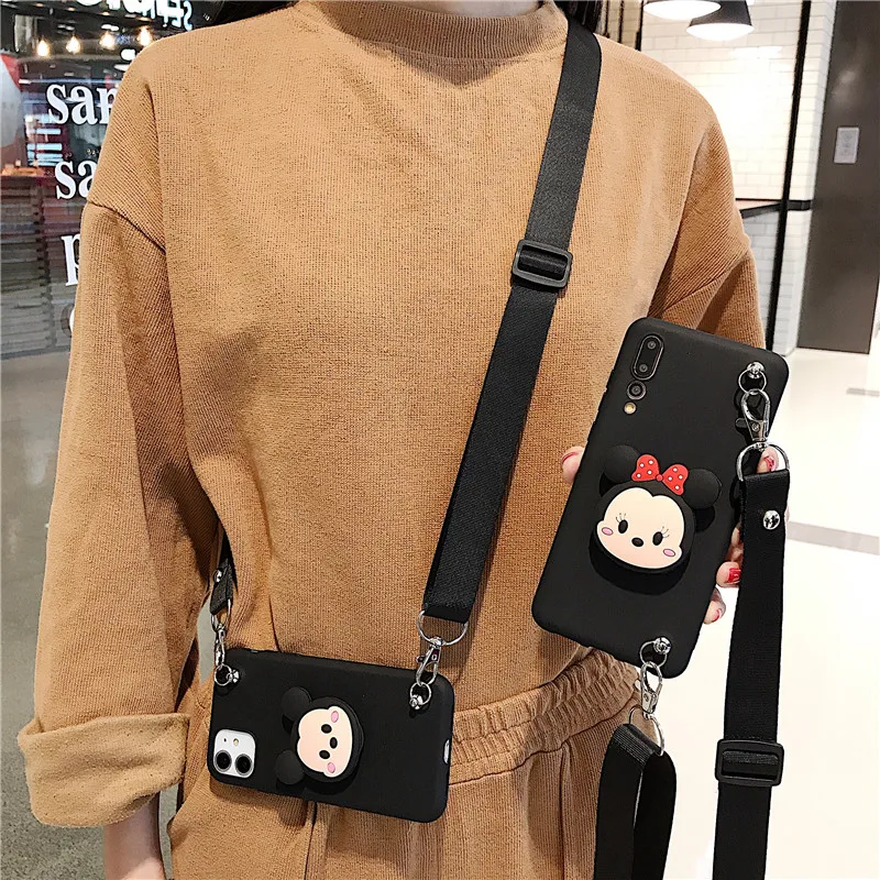 

for iPhone 11 Pro Max 6s 7 8 Plus XR XS TPU mobile phone lanyard, with mobile phone holder Cute bear mobile phone case, suitable