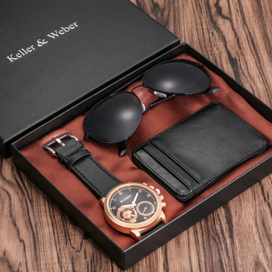 Orologio da uomo di lusso in oro rosa porta carte di credito in pelle  portafoglio moda occhiali da sole set per uomo regalo unico per fidanzato  marito|Quartz Watches| - AliExpress