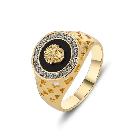 Горячее предложение, дизайнерское мужское кольцо золотого цвета с изображением головы льва, стразы, кольцо в стиле хип-хоп, панк, мужские ювелирные изделия в виде животных - Цвет основного камня: Золотой