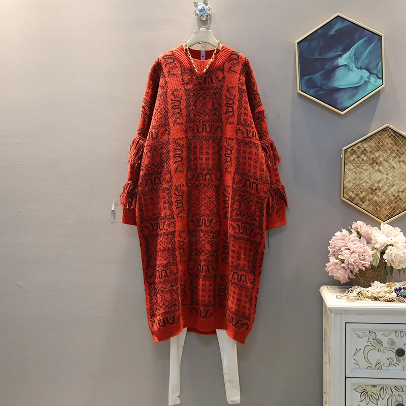 XITAO платье с геометрическим узором, модное платье нового размера плюс, Свободный пуловер, элегантный маленький свежий, зимнее платье, XJ3003