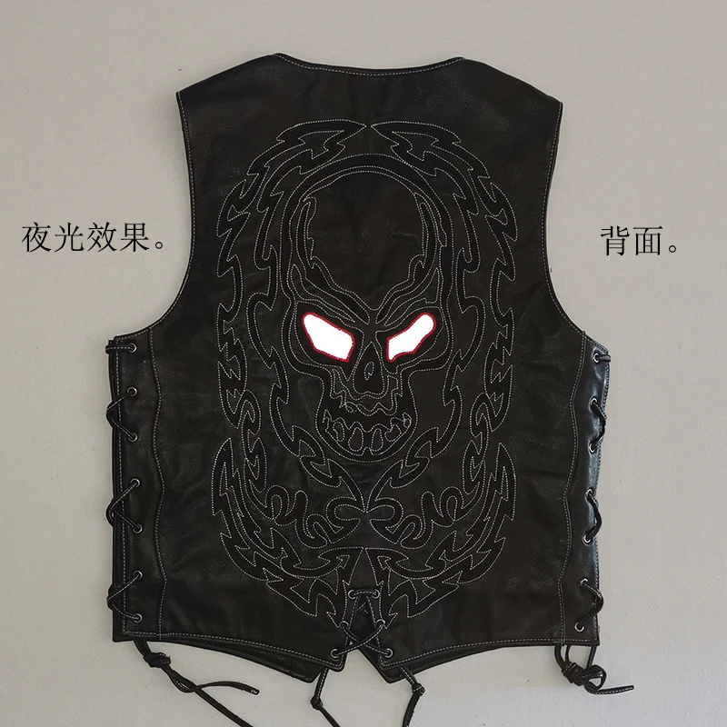 Flash Sale Read Description! Asian size super quality Cow leather vintage waistcoat men's cowhide stylish light reflecting embroidery vest