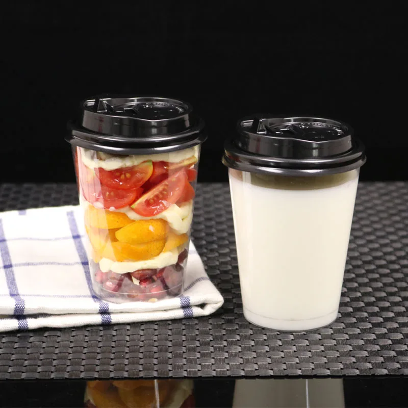 

50pcs 220ml transparent disposable juice cup thicken coffee milk tea plastic cups 180ml small water cup with black lid