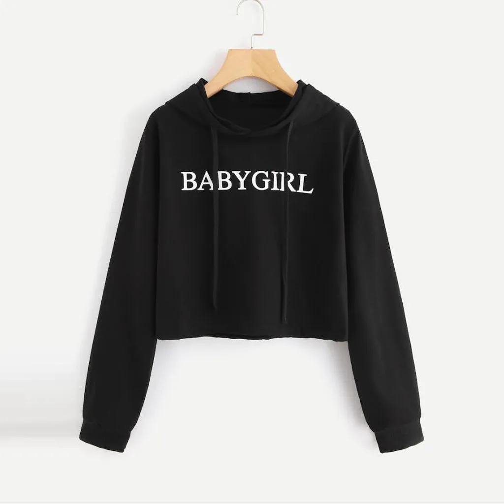 BABYGIRL/Осенняя Женская толстовка с длинным рукавом, повседневные укороченные топы с буквенным принтом, джемпер k-pop, harajuku, на завязках, в стиле хип-хоп, Sudadera