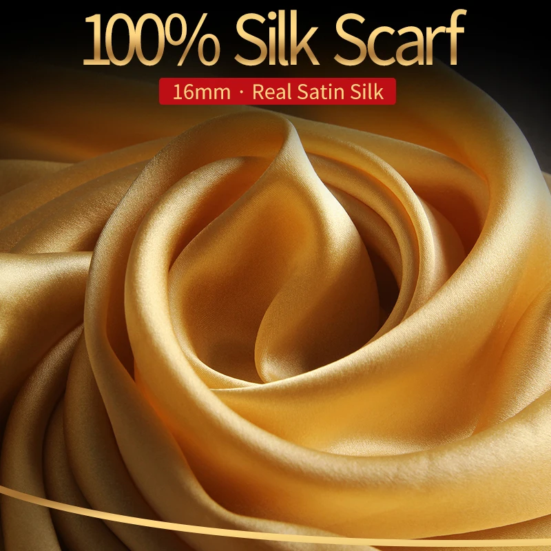 100% Real Silk Scarf Women Headscarves Luxury Hangzhou Silk Plain Satin Scarf Foulard Femme 16mm Silk Long Scarves Women