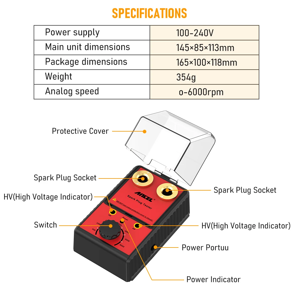 Spark Plug Ancel Car Spark Plug Tester Ignition System 220V 110V Automotive Spark Tester Double Hole Detector Plug Diagnostic Tool