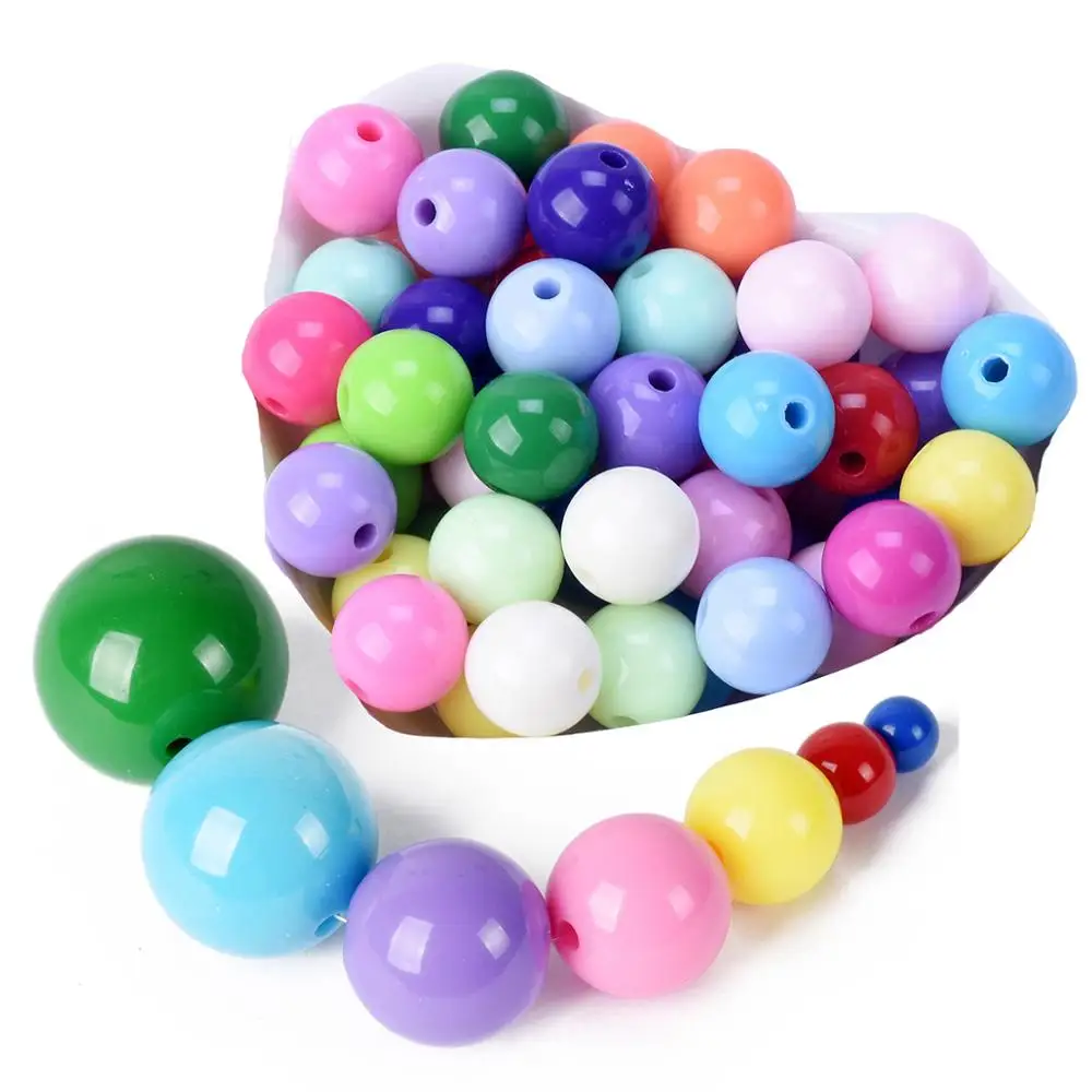 100/200 pièces Perles de baril rondes en acrylique couleur unie, perles arc-en-ciel en vrac pour la fabrication de bijoux de bracelet collier DIY | SHEIN