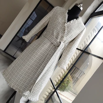 

New restoring ancient ways wool dress v neck tweed tassel aristocratic temperament cultivate morality show thin
