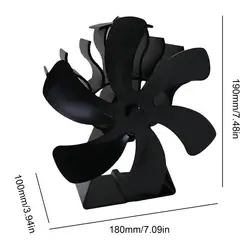 Black Fireplace 6 Blades Heat Powered Stove Fan Log Wood Burner Ecofan Quiet Home Fireplace Fan Efficient Heat Distribution