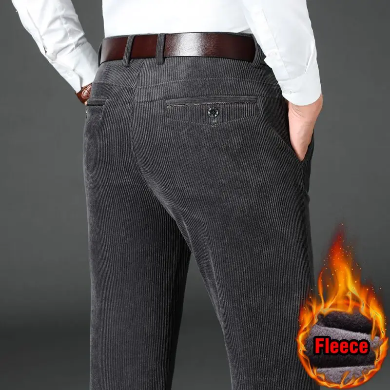 Winter Men's Thick Warm Corduroy Casual Pants Business Fashion Classic Style Fitted Version Fleece Trousers Male Brand Clothing