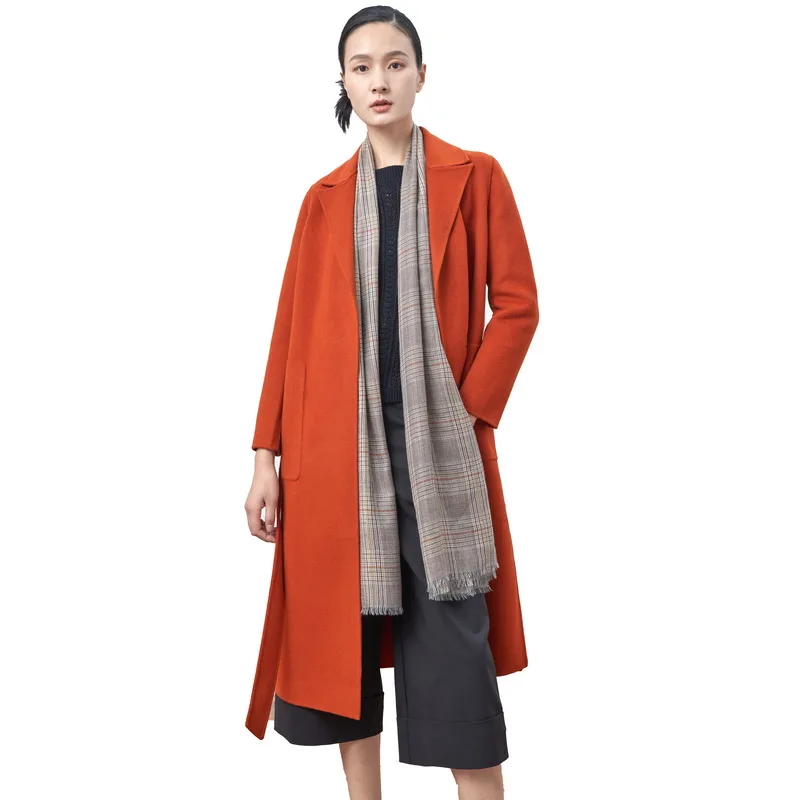 

Coat Women Fall Winter 100% Wool Warm Belt Trench Felame Clothes Korean Style Solid Office Lady Blends