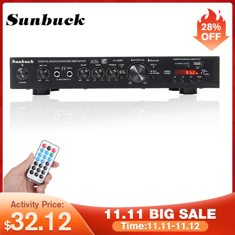 SUNBUCK 2200W bluetooth 5 Channel Power Amplifier HiFi Stereo Speaker Amp Support FM Radio 2 Mic USB SD Card Input 1