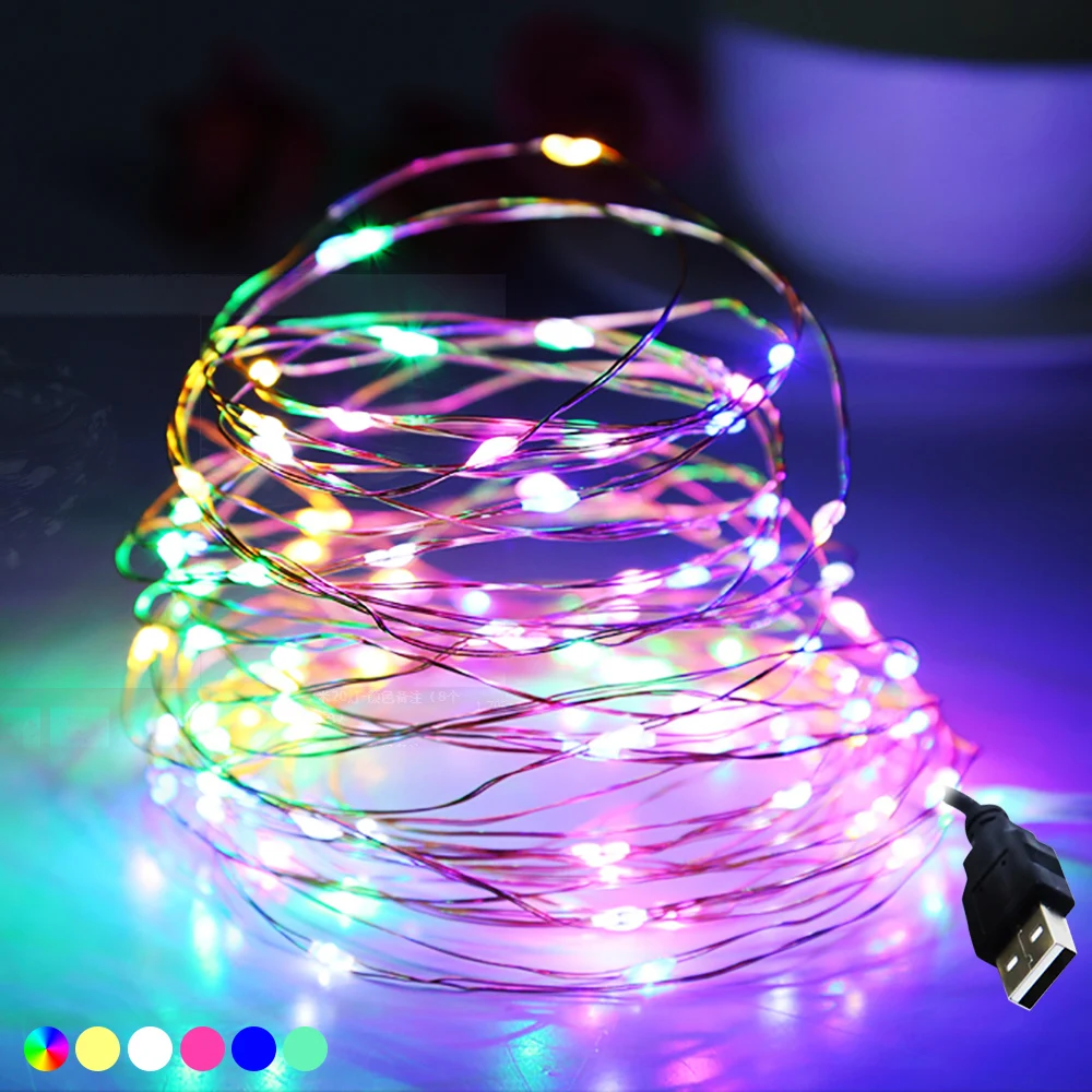 1/5/10M LED USB LED Copper Wire String Fairy Light Strip Lamp Xmas Wedding Party 