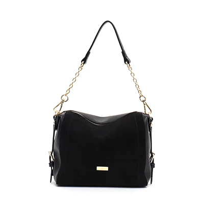 SC Роскошная брендовая замшевая Лоскутная женская сумка, мягкая сумка из нубука для девочек, сумка на плечо с цепочкой, женская сумка-хобо через плечо, сумки-мессенджеры - Цвет: BLACK