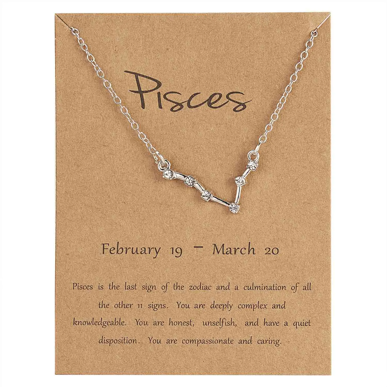 Rinhoo 12 Constellation Necklace Zodiac Sign necklace with Card Pendant Necklace charm Message Card Birthday Gift for Women Girl - Окраска металла: silver Pisces