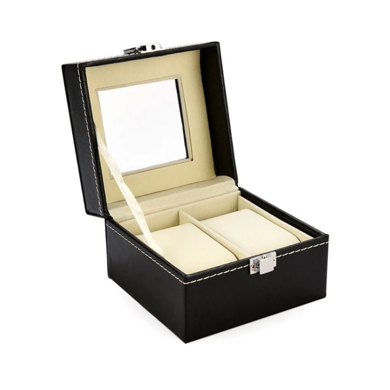 

New 2 Grids Black PU Leather Watch Box Case Professional Holder Organizer for Clock Watches Jewelry Boxes Case Display best gift
