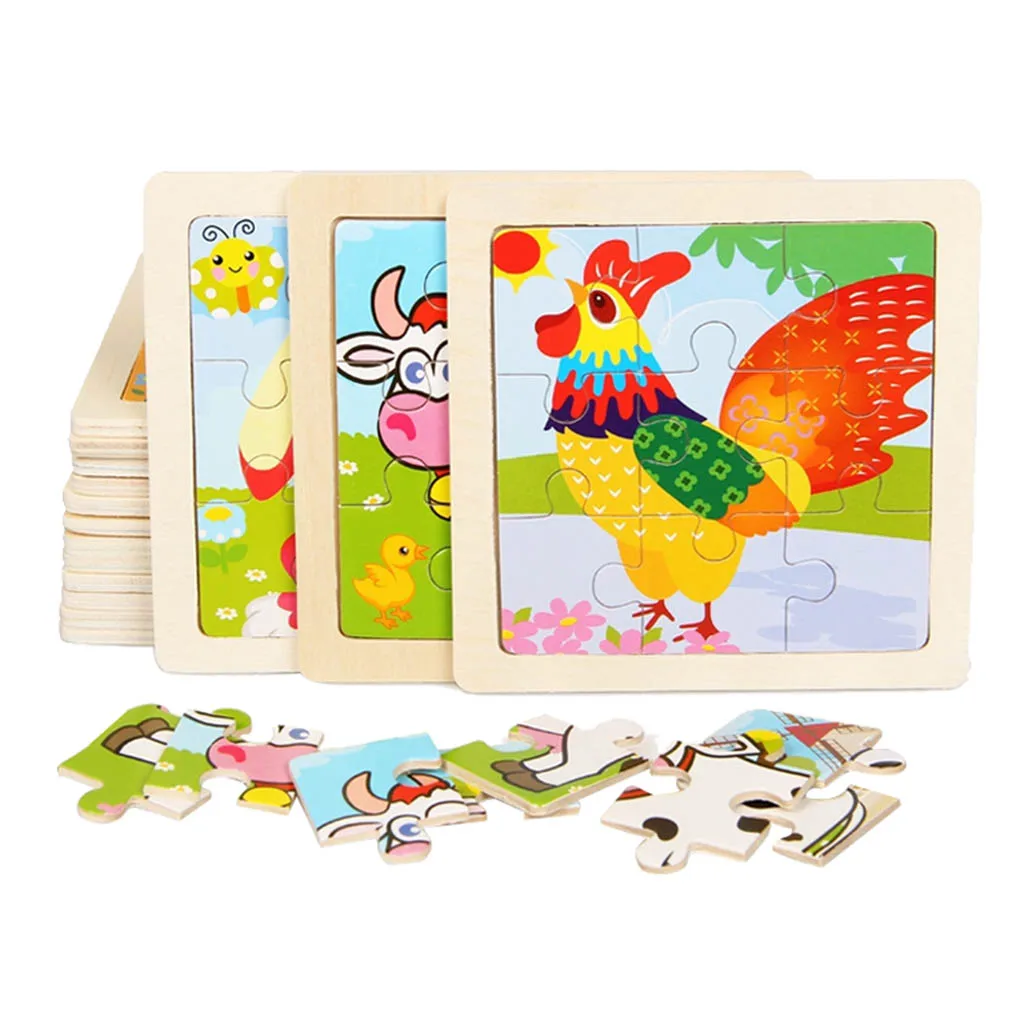 Jigsaw Wooden Puzzles Brain Teaser For Toddlers Kids Toys 9pcs -Animals