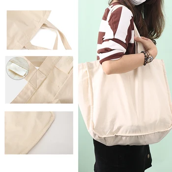 

Foldable Travel Portable Beach Storage Shopping Tote Multi Pockets Home Reusable Grocery Bag With Handles Polyester Cotton