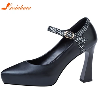 

Karinluna New Arrivals 2020 Genuine Leather Strange Style Office Lady Pumps Woman Shoes Pointed Toe Buckle Strap Shoes Women