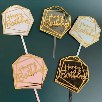 

Cake Decoration Ins Style Acrylic Irregular Marble Patterns Happy Birthday Cake Toppers Double Layer Happy Birthday Cake Topper