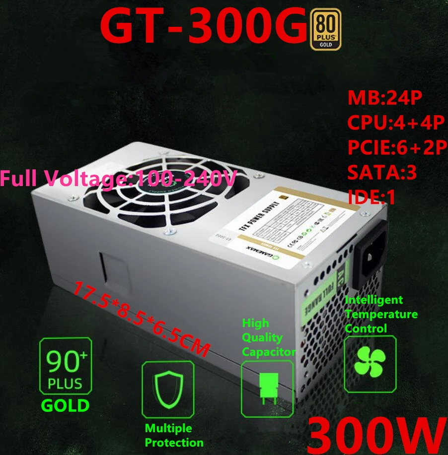 PSU для GameMax HTPC TFX немодульный 80 плюс золото/бронза 300 Вт блок питания GT-300G GT-300