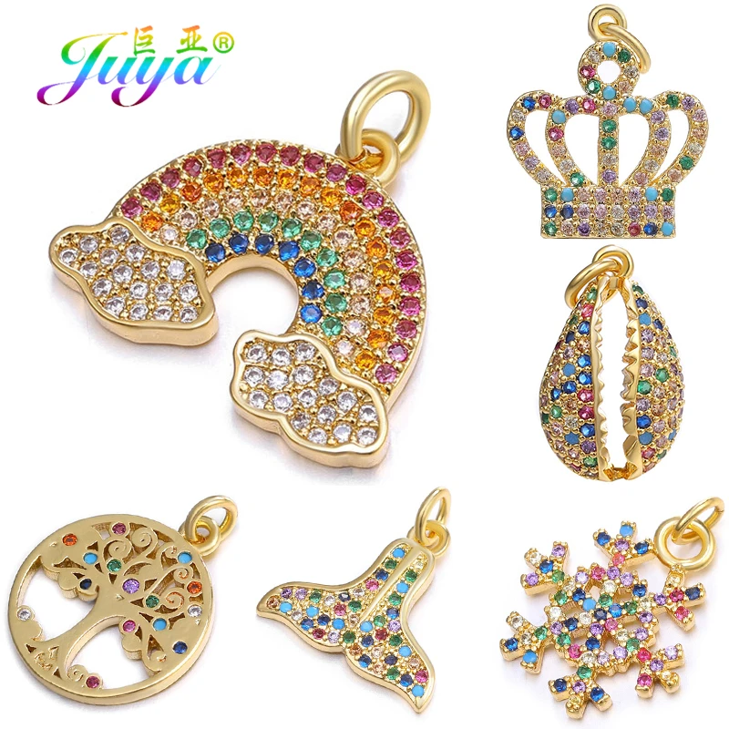 Juya DIY поставки ювелирных изделий многоцветные Кристаллы оболочки Корона дерево Радуга Подвеска из снежинки Подвески для изготовления ювелирных изделий