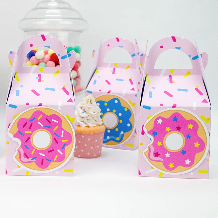 Пончик, вечеринка, день рождения, воздушные шары, Пончик, на день рождения, на день рождения, приглашения, торт, Топпер, вечерние украшения, сумка, баннер, вечерние, коробка - Цвет: Favor boxes-5pcs