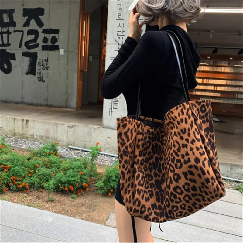 

Leopard Print Shoulder Tote Bag Vintage Fashion Simple Big Shoulder Bags Handbags Large Storage Handbag Hand Bag For Women