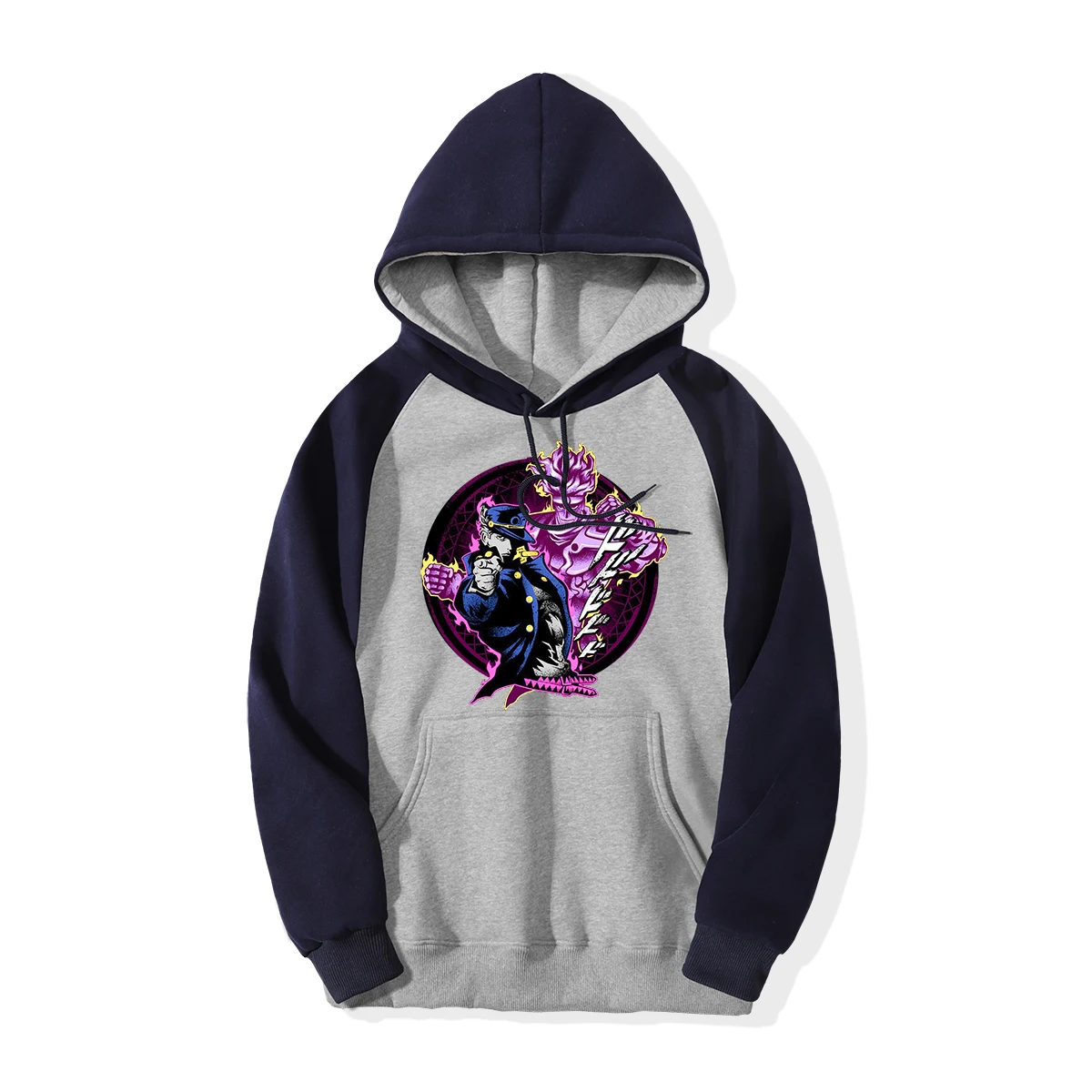 Kujo Jotaro Star Platinum мужские толстовки с капюшоном зимняя флисовая толстовка с капюшоном реглан Джоджо уличная одежда Япония Аниме пуловер - Цвет: Navy Blue Gray 6