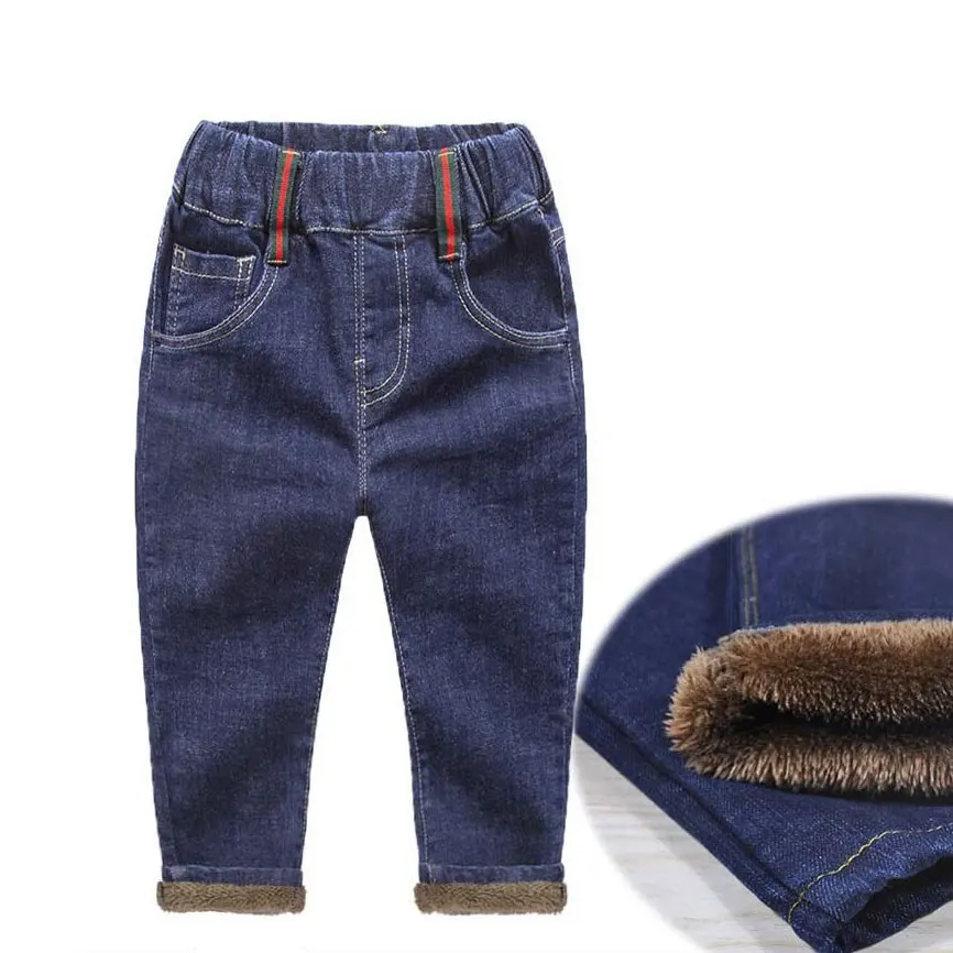 Новые джинсы для маленьких мальчиков Утепленная зимняя одежда для мальчиков, теплые штаны Детские флисовые брюки Одежда для мальчиков от 2 до 9 лет - Цвет: 1