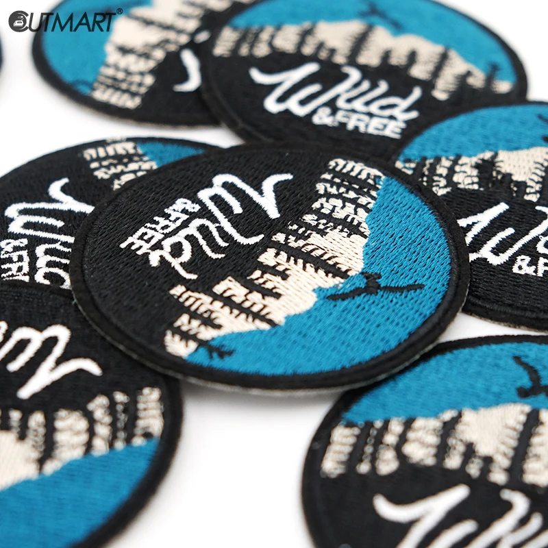 

Round Landscape Blue Iron On Patches For Clothing Diy Scenery Embroidery Stripe Sewing On Patches Applique Badges For Clothes