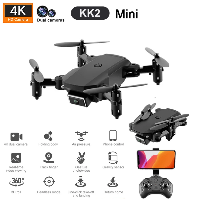 Новинка 2021 профессиональный мини-Дрон KK2 4K 1080P HD Двойная камера Wi-Fi Fpv дроны