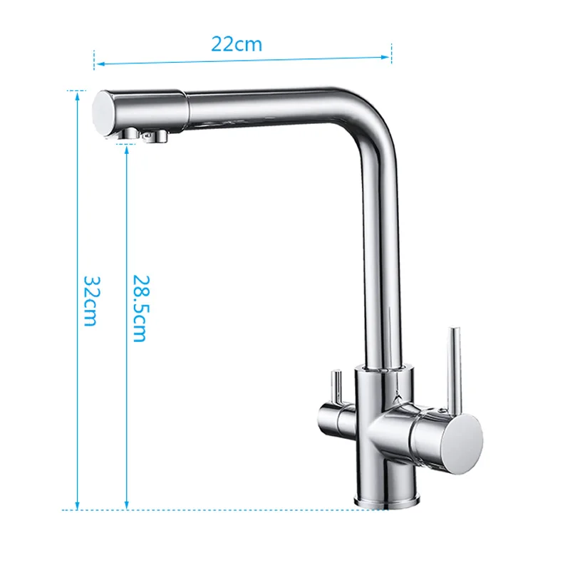 ROVATE очиститель воды кухонный кран 360 Поворотный, двойная ручка питьевой кран с фильтром воды холодной горячей кран латунь хром