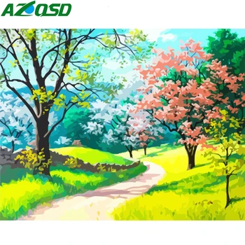 

AZQSD Paint By Numbers On Canvas Landscape DIY Unframe Handmade Gift Coloring By Numbers Tree Acrylic Paint Decoration
