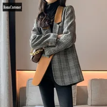 

Plaid Suits Womens Outerwear Spring New Fashion British Style Female Korean Single Button Spliced Straight Elegant Coat