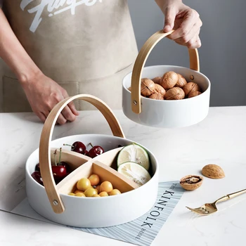 

Nordic Ceramic Candy Dish Nut Candy Baskets Multi-grid Dried Fruit Nut Snack Storage Plates Kitchen Decorative Tray with Handle