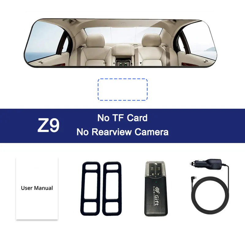 Z9 - No TF Card Автомобильный видеорегистратор Двойной объектив автомобиля Камера белый регистрирующее устройство на зеркале заднего вида с камерой заднего вида Камера видео регистратор для автомобиля Dvr Dash Cam - Название цвета: Z9 - No TF Card