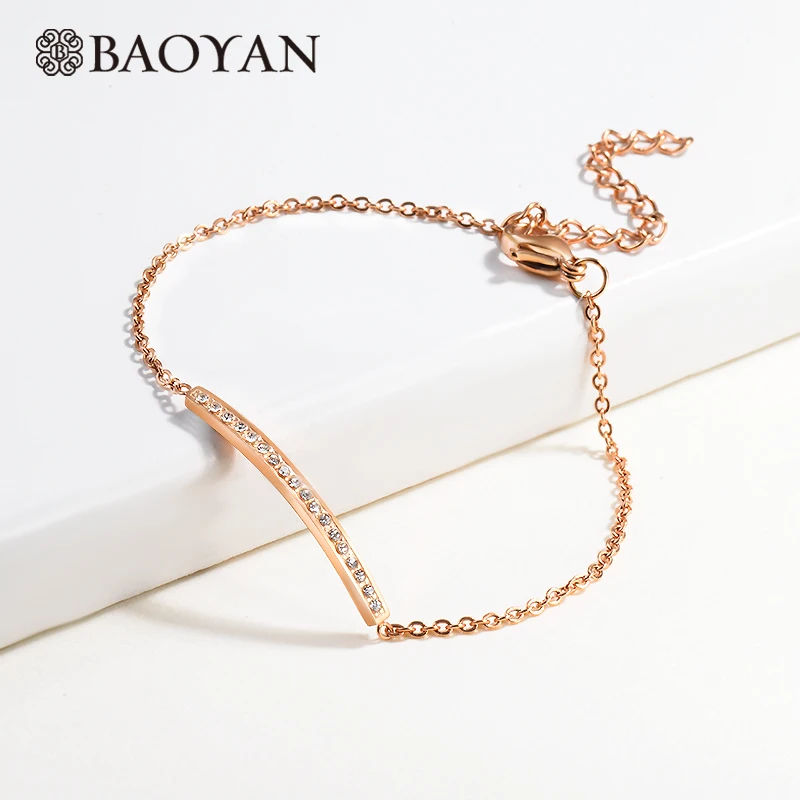 BAOYAN Bee Star Polaris браслеты с подвесками разноцветные стразы простые браслеты из нержавеющей стали для женщин - Окраска металла: Rose Gold Bar