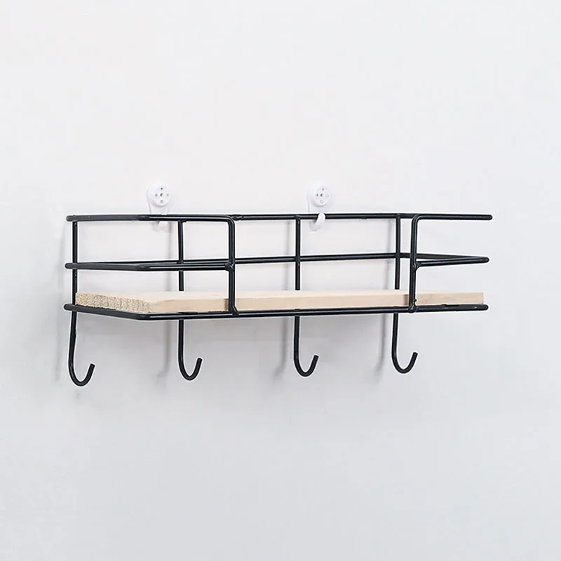 

Wall Mounted Iron Wood Basket Shelving Hook Home Decorative Storage Rack