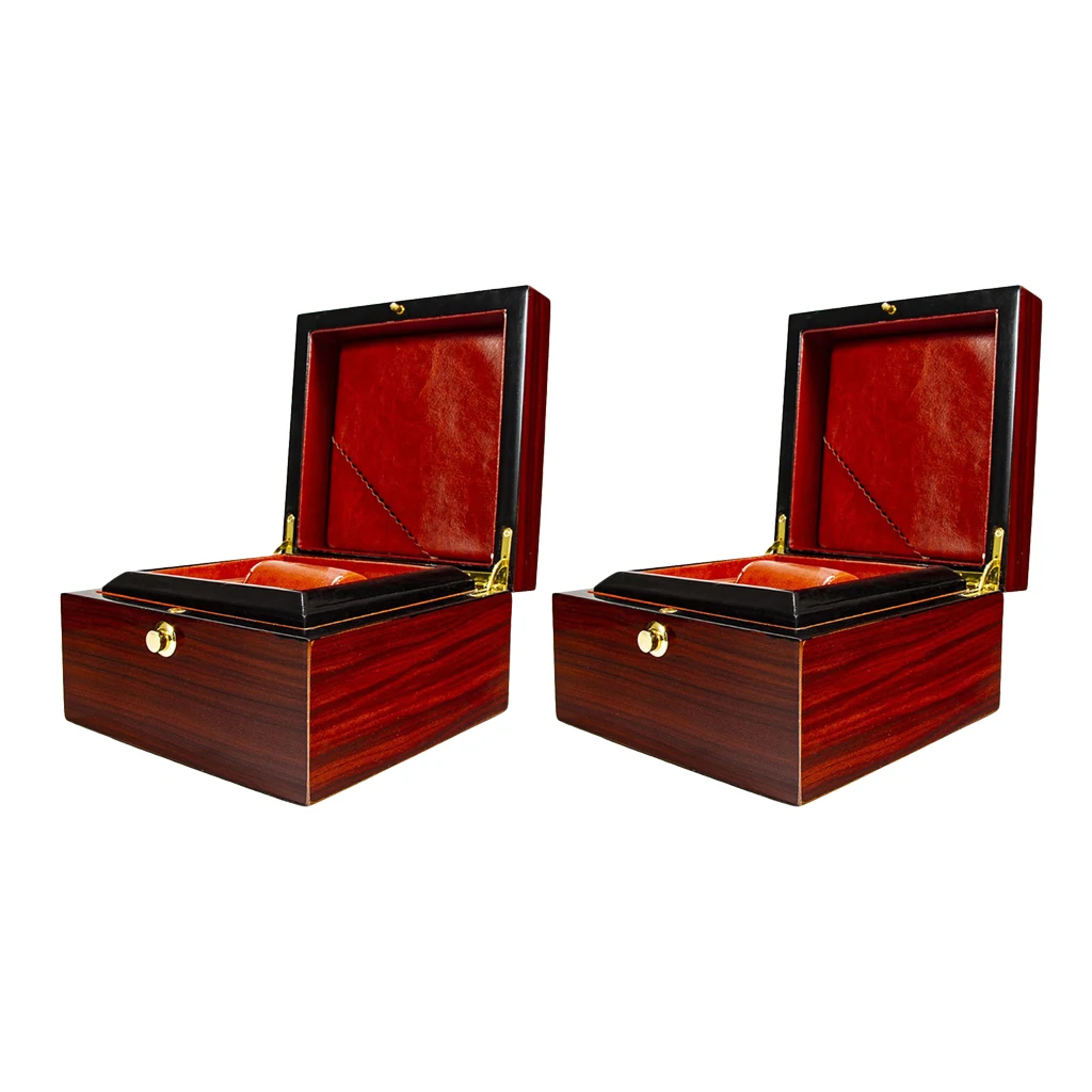 

2pcs Premium Wooden Watch Box Single Organizer Pu Leather Interior Showcase Watch Boxes