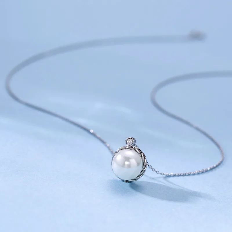 

S925 Fine Silver Circle Pearl Necklace Simple Fashion Shell Pearls Choker Delicacy Versitile 7753