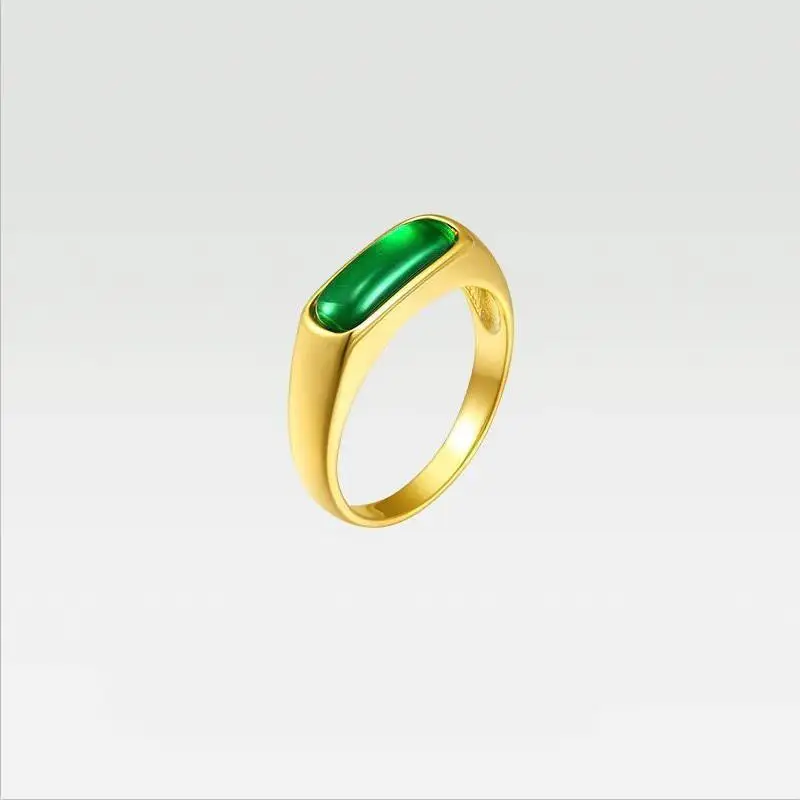 MxGxFam Green Stone ArtificialJade Rings Jewelry For Women Men 24 k Pure Gold Color Original Design silver ring wedding rings finger rings womens ring jewelry rings ring jewelry signet ring couple rings moissanite ring cubic zircon ring