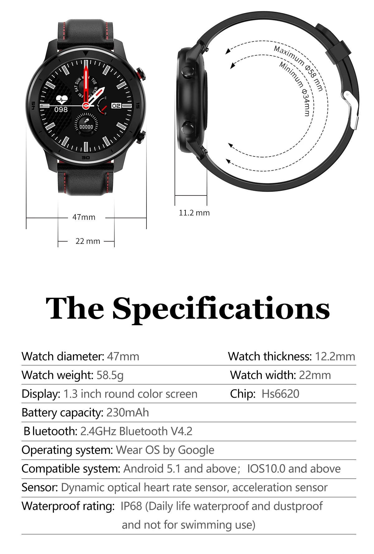 UTELITE DT78 Смарт-часы для мужчин и женщин полный сенсорный экран фитнес-трекер пульсометр IP68 водонепроницаемый браслет