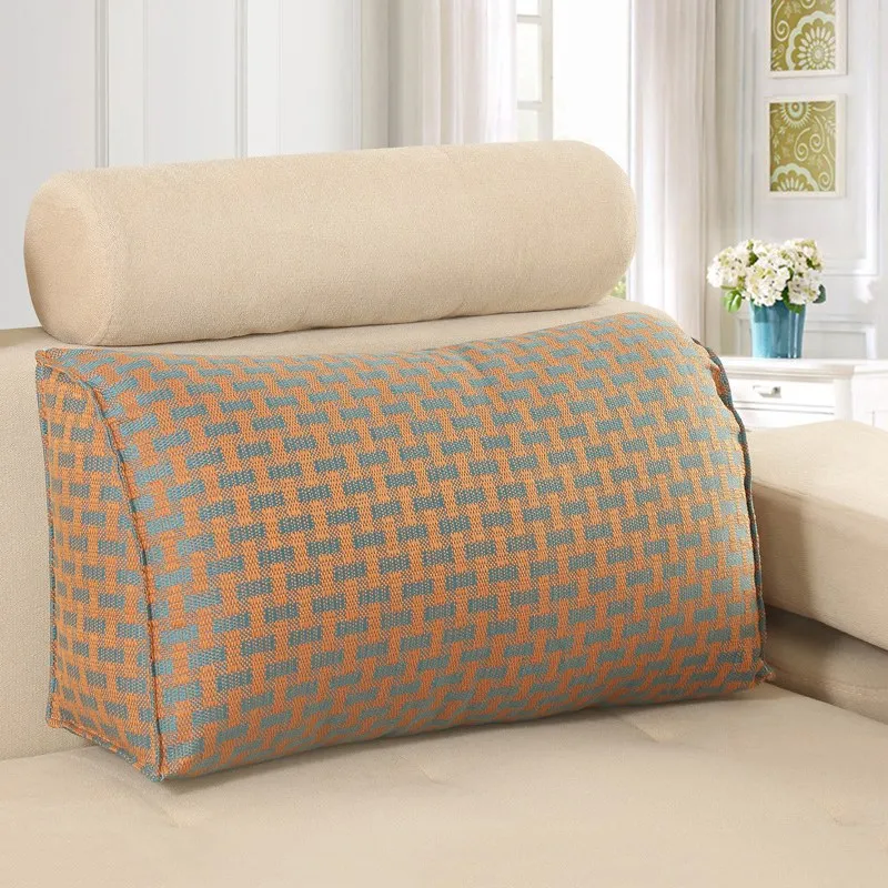 Checked orange Solid Color Seat Cushion Ergonomic Design Waist Cushion Large Bed Pillow Breathable Backrest Cushion Detachable Home Textile - Цвет: Checked orange