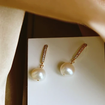 

2020 New High Quality Korean Bride Wedding Jewelry Baroque Pearl Earrings Vintage Golden Rose Earrings Evening Dress jewelry