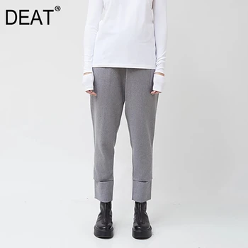 

DEAT 2020 new spring and summer fashion women clothes high quality gray color elastic full length straight pants WK63602L