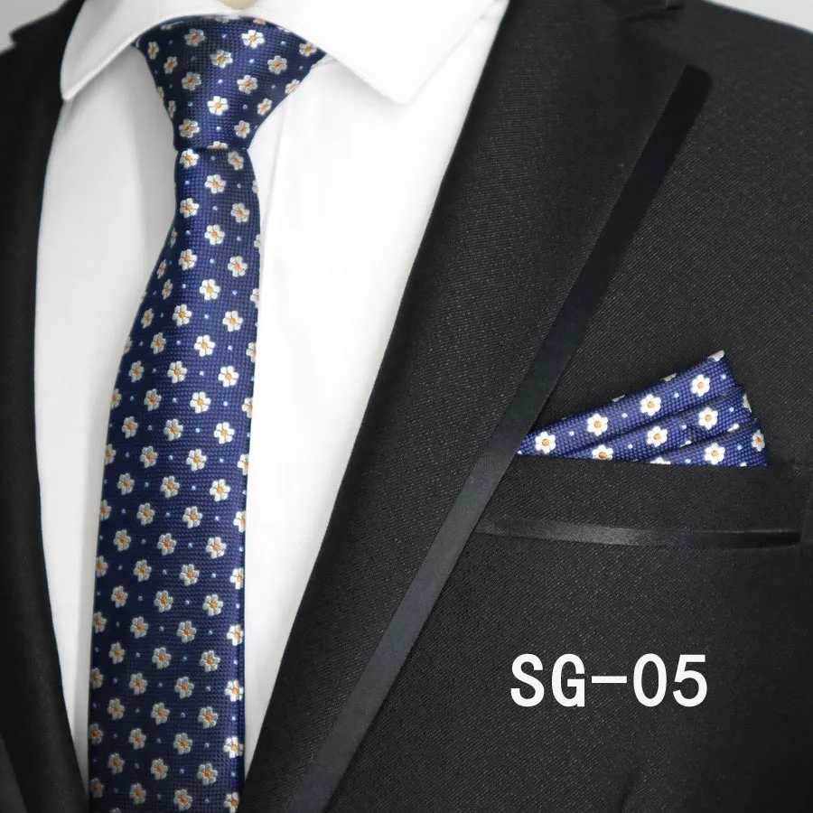 6 см мужской галстук набор Карманный квадратный Полосатый горошек Пейсли мужские галстуки тонкий соответствующий платок узкий галстук на шею Бизнес Свадьба вечеринка - Цвет: SMT03-HJL-SG-05